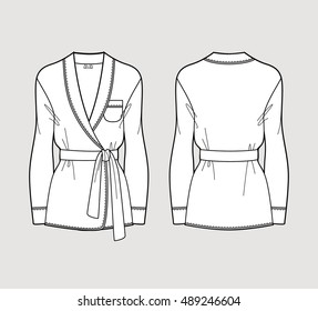 Silk cardigan. Isolated vector. Front and back views.