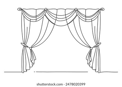 silk curtain alone, continuous line art isolated flat vector illustration on white background