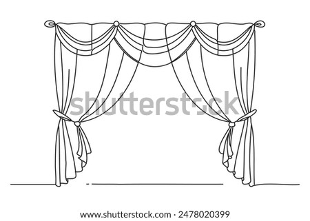 silk curtain alone, continuous line art isolated flat vector illustration on white background