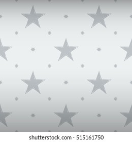Silk empire seamless pattern with silver american star ornament signs in style of fashion on retro white shaded background with fashioned star fill out. High quality decor design.