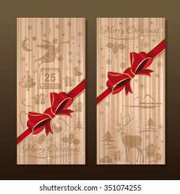 Silk fabric with a pattern of Christmas symbols. Merry Christmas. Vector holiday Background.