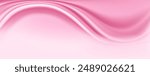 Silk fabric sheet template background realistic vector illustration. Gentle pink wavy satin textile sample 3d color image upper view