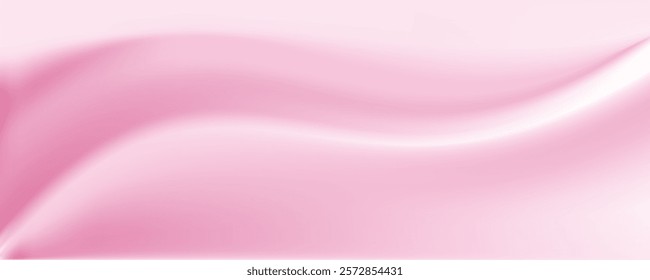 Silk fabric sheet template background realistic vector illustration. Gentle pink wavy satin textile sample 3d color image upper view