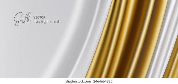 Textura de seda. Paño blanco satinado y dorado. Fondo de lujo