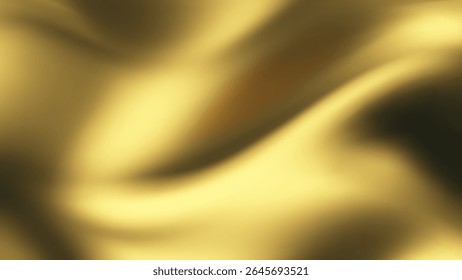Fondo de oro de seda con onda de satén líquido en tela de tela dorada para una elegancia de lujo. Diseño abstracto liso de la bandera con el gradiente del Vector y el color de la cinta 3D.