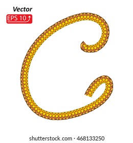 Silk golden Rope alphabet, font, isolated on a white background vector illustration