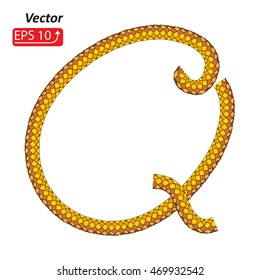 Silk golden Rope alphabet, font, isolated on a white background vector illustration