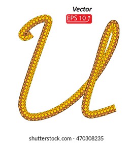 Silk golden Rope alphabet, font, isolated on a white background vector illustration