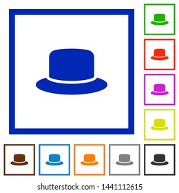 Silk hat flat color icons in square frames on white background