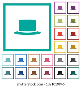 Silk hat flat color icons with quadrant frames on white background