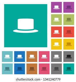 Silk hat multi colored flat icons on plain square backgrounds. Included white and darker icon variations for hover or active effects.
