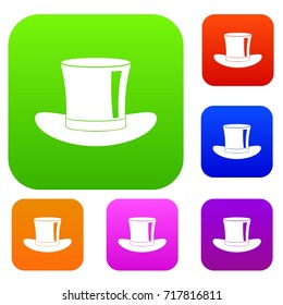 Silk hat set icon color in flat style isolated on white. Collection sings vector illustration