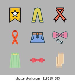 silk icon set. vector set about scarf, ribbon, bow tie and trousers icons set.