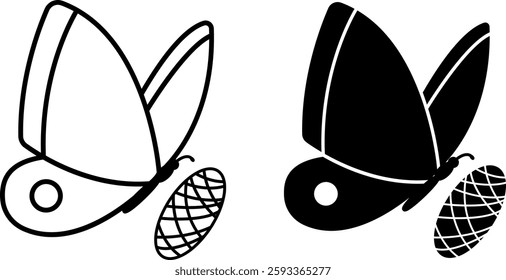 Silk Icons. Black and White Vector Illustration. Silkworm Butterfly and Cocoon. Natural Fabric. Material Characteristics Concept
