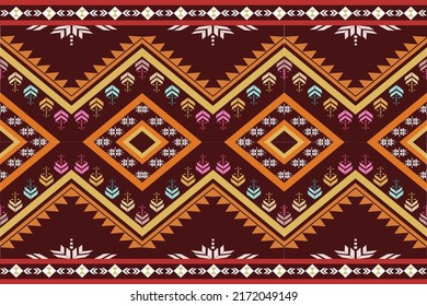 
Silk motifs on a reddish-brown background, embellishments, orange triangles, leftovers and multicolored bouquets for clothing, wallpaper.