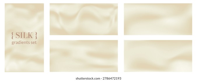 Silk nacre gradient backgrounds set with pearl gradation for warm luxury paper presentation template. Opalescent ivory for elegant wedding invitation and social media design bg.