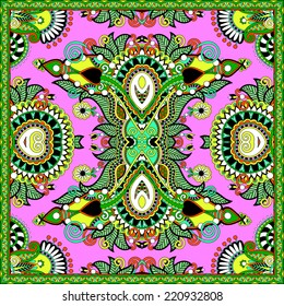 silk neck scarf or kerchief square pattern design in ukrainian karakoko style for print on fabric, vector illustration