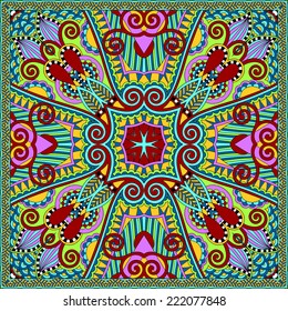 silk neck scarf or kerchief square pattern design in ukrainian karakoko style for print on fabric, vector illustration