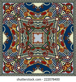 silk neck scarf or kerchief square pattern design in ukrainian karakoko style for print on fabric, vector illustration