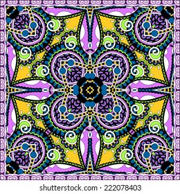 silk neck scarf or kerchief square pattern design in ukrainian karakoko style for print on fabric, vector illustration