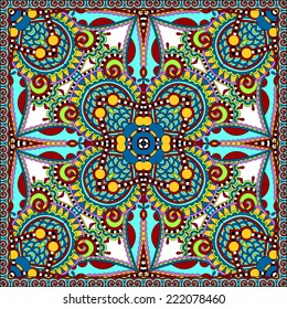 silk neck scarf or kerchief square pattern design in ukrainian karakoko style for print on fabric, vector illustration