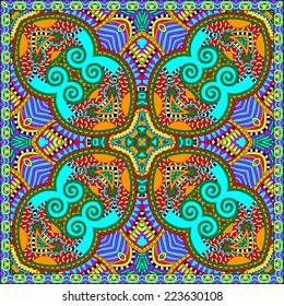 silk neck scarf or kerchief square pattern design in ukrainian karakoko style for print on fabric, vector illustration