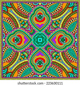 silk neck scarf or kerchief square pattern design in ukrainian karakoko style for print on fabric, vector illustration