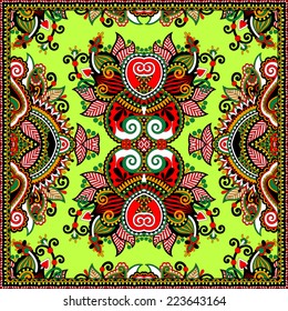 silk neck scarf or kerchief square pattern design in ukrainian karakoko style for print on fabric, vector illustration
