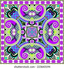 silk neck scarf or kerchief square pattern design in ukrainian karakoko style for print on fabric, vector illustration