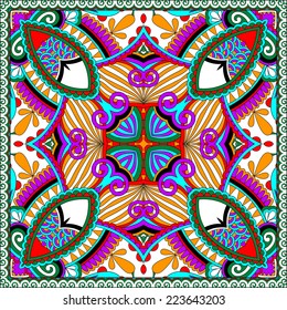silk neck scarf or kerchief square pattern design in ukrainian karakoko style for print on fabric, vector illustration