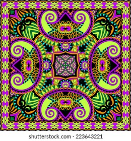 silk neck scarf or kerchief square pattern design in ukrainian karakoko style for print on fabric, vector illustration