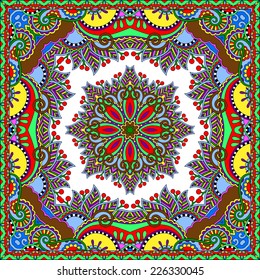 silk neck scarf or kerchief square pattern design in ukrainian karakoko style for print on fabric, vector illustration