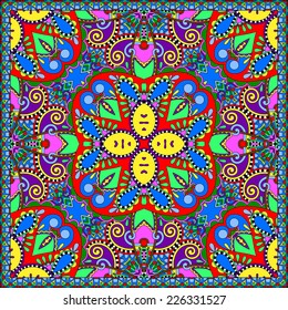silk neck scarf or kerchief square pattern design in ukrainian karakoko style for print on fabric, vector illustration