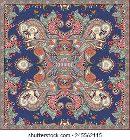 silk neck scarf or kerchief square pattern design in ukrainian karakoko style for print on fabric, vector illustration