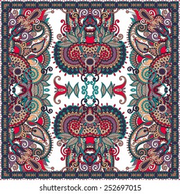 silk neck scarf or kerchief square pattern design in ukrainian karakoko style for print on fabric, vector illustration