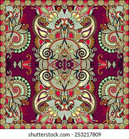 silk neck scarf or kerchief square pattern design in ukrainian karakoko style for print on fabric, vector illustration
