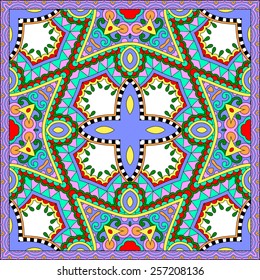silk neck scarf or kerchief square pattern design in ukrainian karakoko style for print on fabric, vector illustration