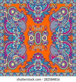 silk neck scarf or kerchief square pattern design in ukrainian style for print on fabric, vector illustration