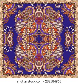 silk neck scarf or kerchief square pattern design in ukrainian style for print on fabric, vector illustration