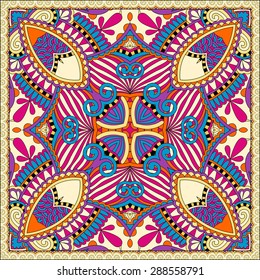 silk neck scarf or kerchief square pattern design in ukrainian style for print on fabric, vector illustration
