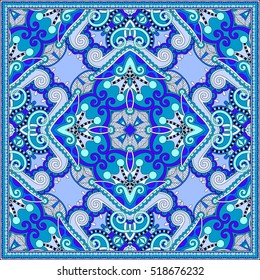 silk neck scarf or kerchief square pattern design in ukrainian style for print on fabric, vintage vector illustration