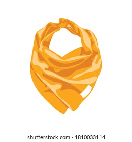 Silk neck scarf. Orange textile neckerchief, bandana, western cowboy or biker outerwear. Unisex accessory garment cartoon vector illustration isolated on white background