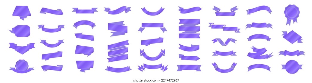 Silk purple 3d vintage ribbons banners vector set isolated.