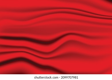 Silk red background. Abstract vector pattern with copy space. Liquid wave texture, smooth drapery wallpaper. Wedding fabric, satin. Wavy design for banner, card, postcard, backdrop.