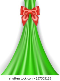 Silk red bow, green silk, Merry Christmas