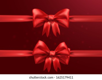 silk red bow on light red background bright and rich color