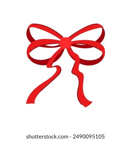 silk red bow ribbon cartoon. wrap banner, package decoration, valentine knot silk red bow ribbon sign. isolated symbol vector illustration