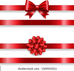 Silk Red Bow Set And white Background With Gradient Mesh, Vector Illustration
