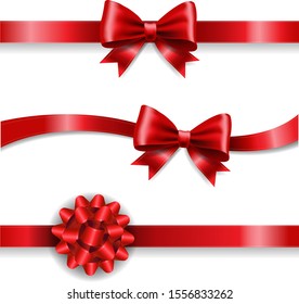 Silk Red Bow And white Background With Gradient Mesh, Vector Illustration
