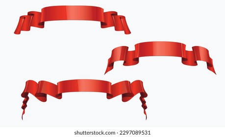 Silk Red Ribbons And Tags White Background With Gradient Mesh, Vector Illustration design